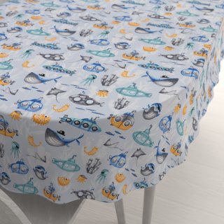 Dětský bavlněný oválný ubrus Sandra SA-673 Podmořský svět modrý - Biante.cz