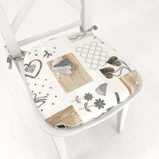 Oblý podsedák Porto PRT-014 Hnedo-sivé srdiečka na krémovom - 39x37x3 cm - Biante.sk