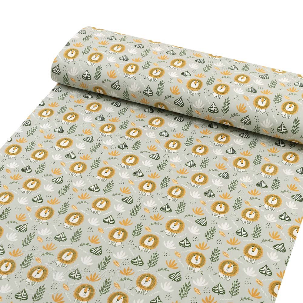 Dětská bavlněná látka/plátno Sandra SA-565 Lvi na šedém - šířka 160 cm - detail 1 - Biante.cz