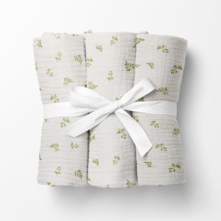 Mušelínová plena/dečka Nature MSN-081 Zelené větvičky na bílém - ZVÝHODNĚNÁ SADA 3 KS - Biante.cz