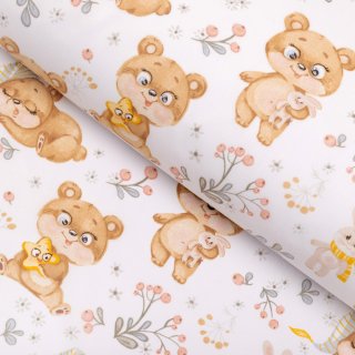 Dětská bavlněná látka/plátno Sandra SA-524 Roztomilí medvídci na bílém - šířka 160 cm - Biante.cz