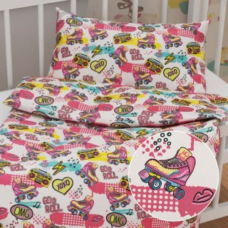 Dětské bavlněné povlečení do postýlky Sandra SA-604 Růžový retro styl - Biante.cz