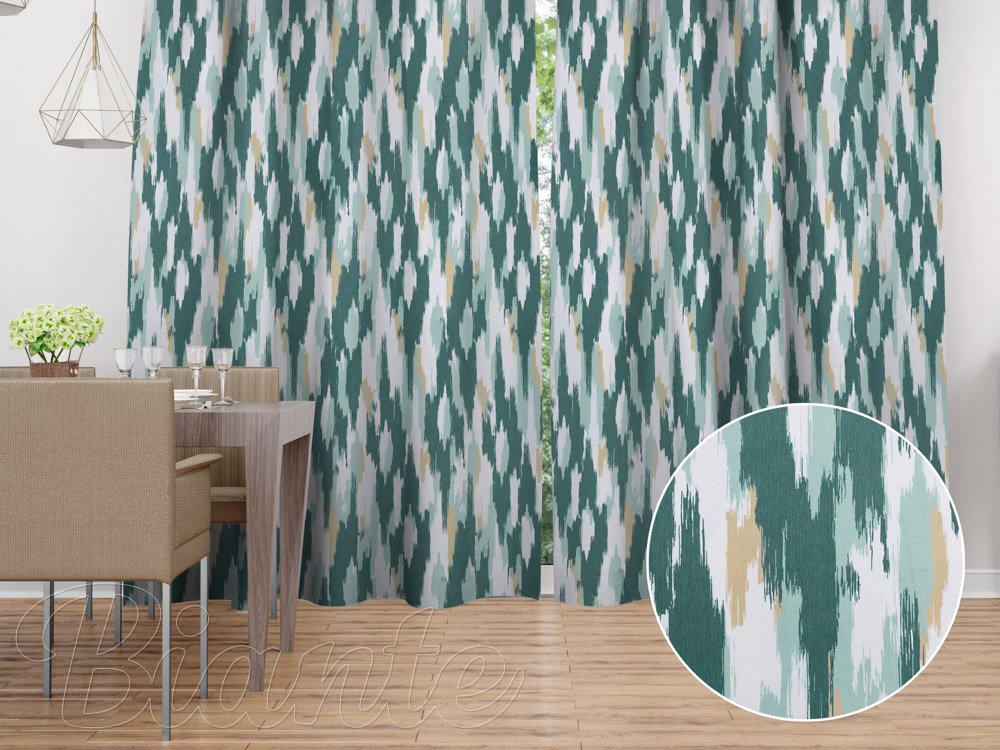 Sametový závěs Tamara TMR-025 Zeleno-béžovo-bílé žíhané pruhy - Biante.cz