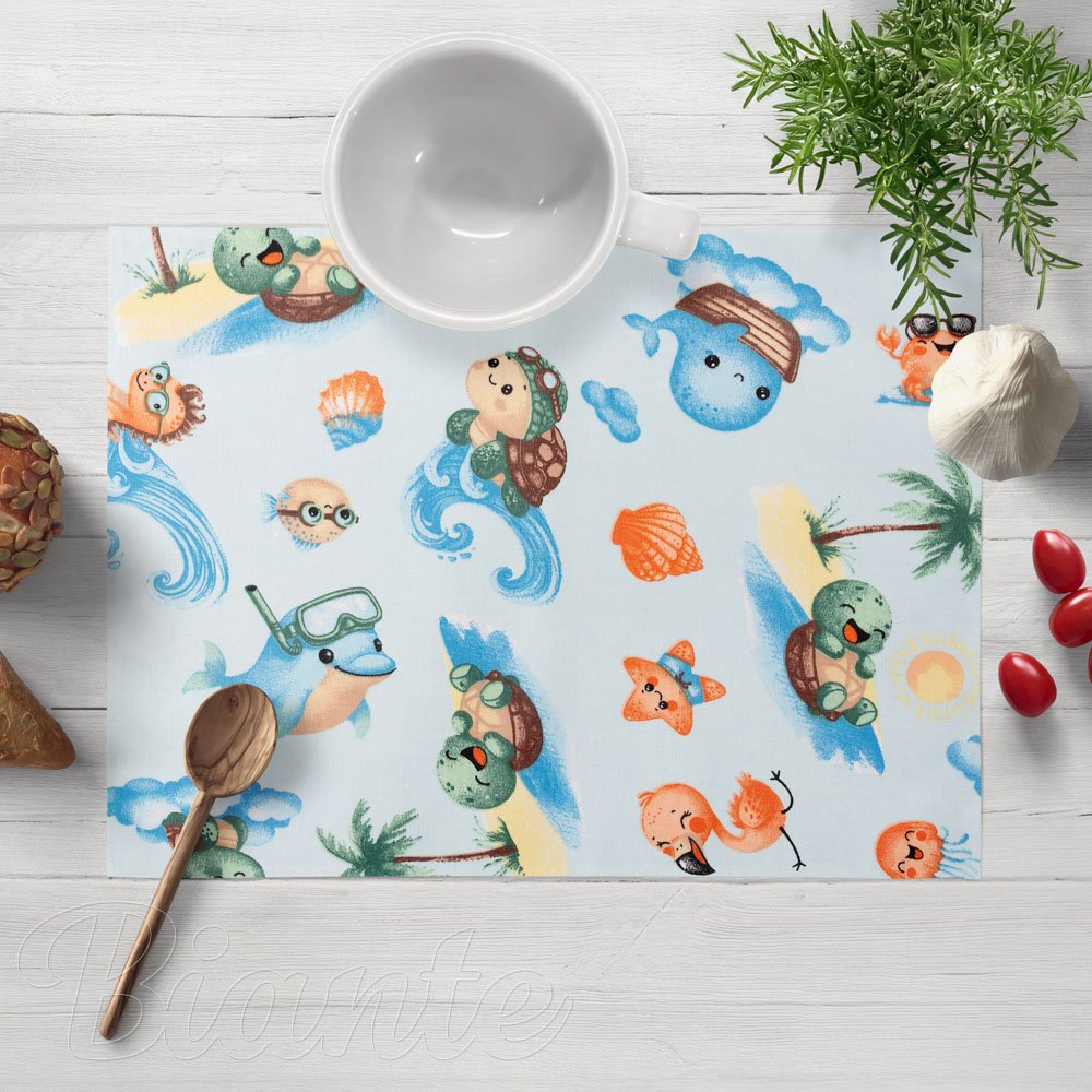 Dětské bavlněné prostírání na stůl Sandra SA-535 Mořská zvířátka na světle modrém - Biante.cz