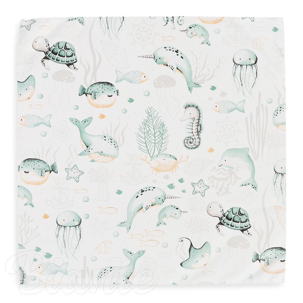 Dětský bavlněný šátek Sandra SA-688 Mořský svět zelený na bílém - detail 2 - Biante.cz