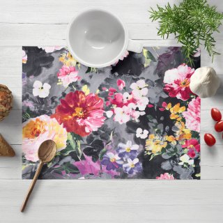 Dekorační prostírání na stůl PM-020 Malované květy na šedém - Biante.cz
