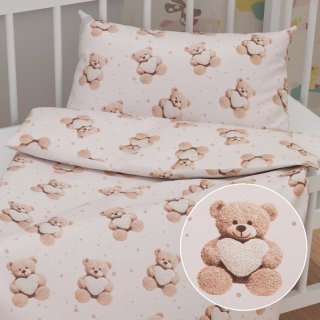 Dětské bavlněné povlečení do postýlky Sandra SA-721 Medvídci se srdíčky na pudrově růžovém - Biante.cz