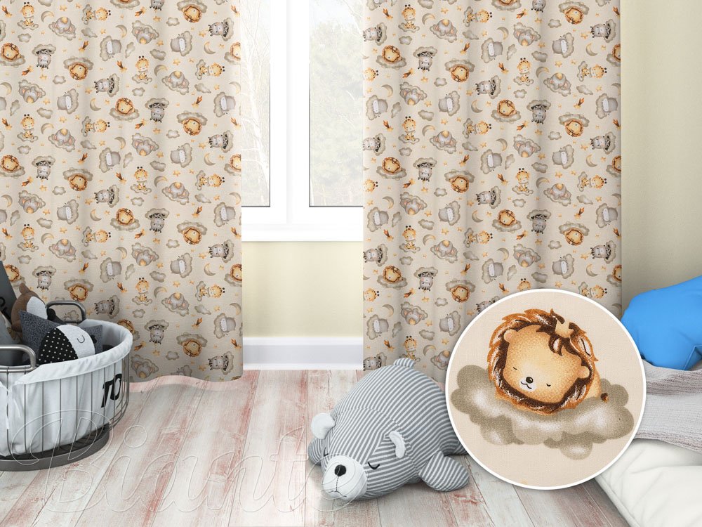 Dětský bavlněný závěs na míru Sandra SA-534 Africká zvířátka na obláčcích na šedobéžovém - Biante.cz