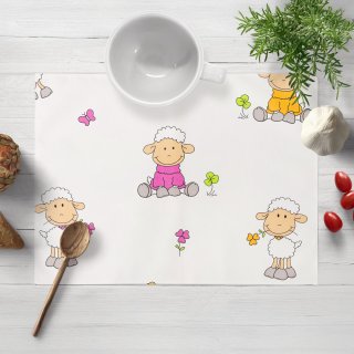 Detské bavlnené prestieranie na stôl Sandra SA-728 Veselé ovečky na bielom - Biante.sk