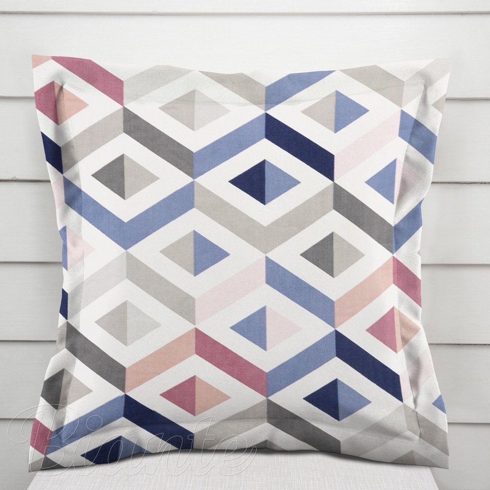 Bavlněný povlak na polštář s lemem Sandra SA-573 Modro-růžovo-šedé kosočtverce - Biante.cz